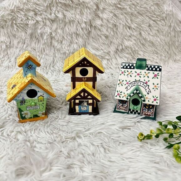 Royal Doulton Home Tweet Home 2001 Vintage Ceramic‎ Bird Houses 3 Pc Rare! - Picture 1 of 13